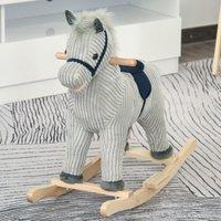 HOMCOM Kids Ride On Ribbed Plush Rocking Horse w/ Sound Grey Aosom UK