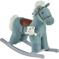 HOMCOM Baby Wooden Rocking Horse with Plush Toy Realistic Sounds, Kids Plush Ride-On Rocking Horse Toy for Child 18-36 Months, Blue