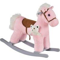 HOMCOM Plush Children's Rocking Horse Toy with Realistic Sounds, Soft Ride-On for Toddlers 18-36 Months, Pink Aosom UK