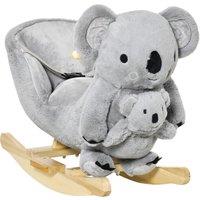 HOMCOM Plush Rocking Horse, Koala-Shaped Rocker with Gloved Doll, Realistic Sounds, for Toddlers 18-36 Months, Grey Aosom UK