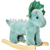 HOMCOM Kids Plush Ride-On Rocking Horse Triceratops-shaped Plush Toy Rocker with Realistic Sounds for Child 36-72 Months Dark Green