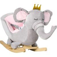 HOMCOM Elephant Baby Rocking Horse with Wooden Base, Safety Belt, Rocker Chair Toy for 1.5-3 Years, Grey Aosom UK