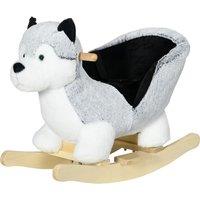 HOMCOM Baby Rocking Horse, Husky-shaped Plush Wooden Child Rocking Animal w/ Seat Belt, Ride on Toy for Kids 18-36 Months, Grey Aosom UK