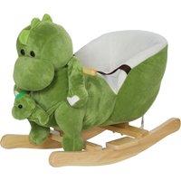 AIYAPLAY Dinosaur-Shaped Baby Rocking Horse w/ Safety Belt, 32 Songs, Wood Base, Hand Puppet Aosom UK