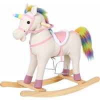 AIYAPLAY Rocking Horse, Unicorn Ride on Horse with Sounds and Stable Wooden Base for 1-3 Years, Cream White