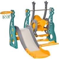 HOMCOM 3-IN-1 Kids Swing and Slide Set with Basketball Hoop Slide Swing Adjustable Seat Height Toddler Playground Activity Center Indoor and Outdoor