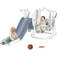 AIYAPLAY Space-Themed Kids Slide and Swing Set, with Basketball Hoop, Blue Aosom UK