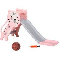 AIYAPLAY 2 in 1 Baby Slide for Indoor Use with Basketball Hoop, Basketball, for Ages 18-36 Months - Pink Aosom UK