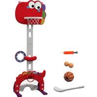AIYAPLAY 5-in-1 Dinosaur Basketball Set with Adjustable Basketball Stand and Golf Game, Indoor for Boys Girls, Red