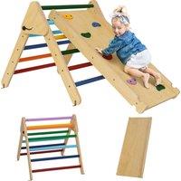 AIYAPLAY Toddler Climbing Frame for Kids with Ramp, 3 in 1 Wooden Pikler Triangle Set for 18-48 Months, Multicolour Aosom UK