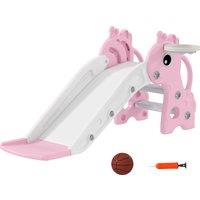 AIYAPLAY 3 in 1 Kids Slide with Climber, Basketball Hoop and Ball, Giraffe Shape Climber Slide for Indoor Kids Age 1-3, Pink