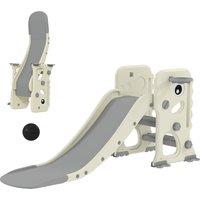 AIYAPLAY 3 in 1 Kids Slide with Climber, Basketball Hoop and Ball, Foldable Indoor Toddler Slide for Ages 2-5, Cream White