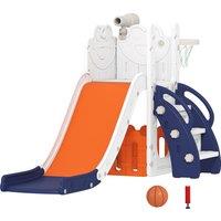 AIYAPLAY 5 in 1 Kids Slide Set with Basketball Hoop, Climbing Frame, Telescope, Storage Box for Toddlers Ages 1-3, Orange