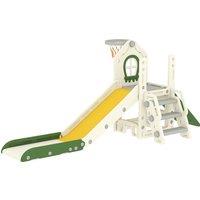 AIYAPLAY Foldable 4 in 1 Toddler Slide with Climber, Basketball Hoop, Storage Space and Basketball for Ages 1-3 Years, Cream