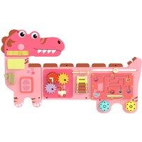 AIYAPLAY Busy Board Panels, Wall Mounted Montessori Inspired Busy Board, Toddler Learning Centre Dinosaur Theme, Pink