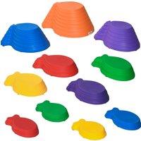 Outsunny Kids Balance Stepping Stones 11-Piece Fish Shape Non-slip Obstacle Course Stackable Balance Blocks Toddler Balance, Multicolour Aosom UK