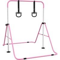 HOMCOM Adjustable Height, Foldable Kids Gymnastics Bar w/ Non-Slip Mats, for 3+ Years, Pink Aosom UK