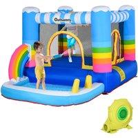 Outsunny Kids Bouncy Castle House Inflatable Trampoline Water Pool 2 in 1 with Blower for Kids Age 3-12 Rainbow Design 2.9 x 2 x 1.55m