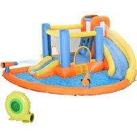 AIYAPLAY 5 in 1 Bouncy Castle for Children, Inflatable Bounce House with Dual Slides, Pool, Climbing Wall, Water Cannons, Blower