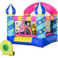 Outsunny Kids Bounce Castle House Inflatable Trampoline Basket with Inflator for Age 3-12 Castle Sta