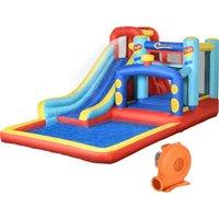 Outsunny 4 in 1 Bouncy Castle, with Slide, Pool, Trampoline, Climbing Wall, Blower - Multicoloured