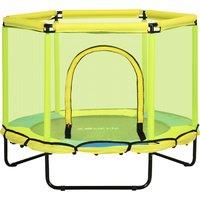 ZONEKIZ 140 cm Kids Trampoline, Hexagon Indoor Bouncer Jumper with Security Enclosure Net, Bungee Gym for Children 1-6 Years Old, Yellow