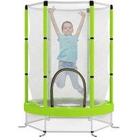 AIYAPLAY 4.6FT Toddler Trampoline w/ Safety Enclosure Net, for Indoor Outdoor Use, Ages 3-6 Years, Cloud Pattern - Green