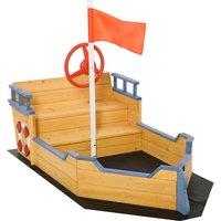Outsunny Kids Wooden Sandpit Children Sandbox Pirate Ship Sandboat Outdoor Backyard Playset Play Station w/ Bench Bottom Liner Aosom UK