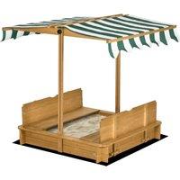 Outsunny Wooden Sandpit with Adjustable Canopy Light Brown