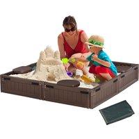 Outsunny Kids Outdoor Sandbox w/ Waterproof Oxford Canopy Bottom Fabric Liner Children Playset for 3-12 years old Backyard Brown