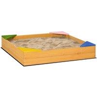 Outsunny Kids Wooden Sand Pit, Children Sandbox, with Four Seats, Non-Woven Fabric, for Gardens, Playgrounds Aosom UK