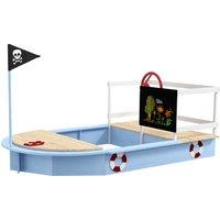 Outsunny Kids Wooden Sandbox, Pirate Ship Design, Spacious Outdoor Play Area, Nautical Blue