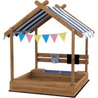 Outsunny Wooden Sandbox with Canopy House Design Brown Aosom UK