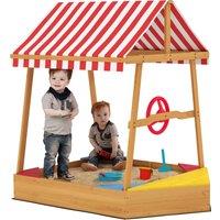AIYAPLAY Wooden Kids Sandpit Boat Style with Canopy, 4 Seats, Rudder, Bottom Liner, for Children 3-8 Years, Yellow