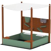 AIYAPLAY Wood Sandpit with Canopy, Storage Bins, Funnel, Liner, Chutes, Bucket with Tap, 116 x 112.5 x 128 cm, Green