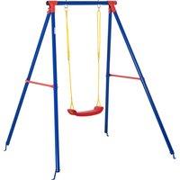 Outsunny Metal Swing Set with Seat Adjustable Rope Heavy Duty A-Frame Stand Backyard Outdoor Playset
