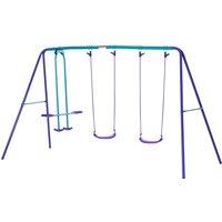 Outsunny Height Adjustable Metal Swing Set with Glider, Two Swing Seats and Adjustable Height, Outdo