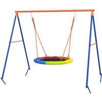 Outsunny Metal Kids Swing Set Nest Swing Seat with A-Frame Structure for Outdoor Use Multicoloured