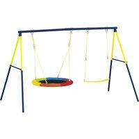 AIYAPLAY Kids Swing Set with Double Swings, Outdoor Playset with Adjustable Ropes, Metal Frame for Ages 3-8, 150kg Capacity