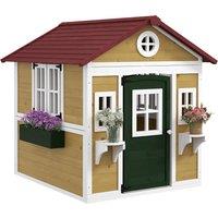 Outsunny Wooden Playhouse with Doors, Windows, Plant Pots, Boxes, for 3-8 Years - Beige