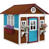 Outsunny Wooden Playhouse with Doors, Windows, Plant Pots, Boxes, for 3-8 Years - Dark Brown