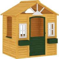 AIYAPLAY Outdoor Kids Playhouse, Wooden Wendy House with Door, 3 Windows, 2 Flower Boxes for Garden, Indoor Playroom