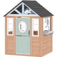 AIYAPLAY Wooden Playhouse for Kids, Wendy House with Pet Door, Play Kitchen, Half Door and Windows for Indoor Outdoor, Ages 2+
