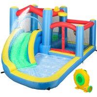 AIYAPLAY Inflatable Bouncy Castle with 550W Blower, Basketball Hoop, Long Slide, Dart Board, Carrying Bag, 385 x 290 x 180 cm