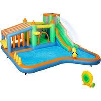 AIYAPLAY 8 in 1 Inflatable Bounce House with 680W Blower, Slide, 2 Pools, Basketball Hoop, Climbing Wall, Water Gun, Ring Toss