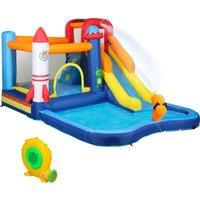 AIYAPLAY 5 in 1 Bouncy Castle for Children with 550W Blower, Water Slide, Splash Pool, Jumping Area, Climbing Wall, Cannon
