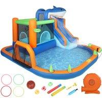 AIYAPLAY Inflatable Bouncy Castle for Kids, Sharks Theme Jumping Bounce House with Slide, Climbing Wall for Indoor Outdoor