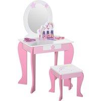 HOMCOM Kids Dressing Table, Girls Dressing Table w/ Mirror & Stool, Unicorn Play Toy for Age 3-6 Years, Acrylic Mirror, Pink & White Aosom UK