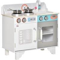 HOMCOM Kids Wooden Toy Kitchen Play Cooking Set Pretend Role Playset, with Sink Faucet, Cooking Bench, Stainless Steel Pot for 3-6 Years