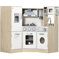 HOMCOM Interactive Wooden Play Kitchen for Children, Pretend Play Set with Sounds, Lights, Phone, Mi
